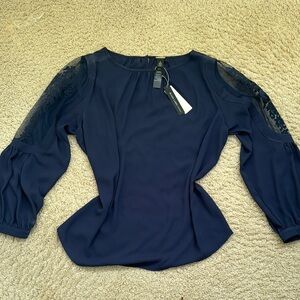 Chico’s Navy Blouse with Lace Sleeves